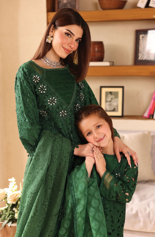 SIMRANS LAMHEY EID COLLECTION 3 PIECE CHIKAN KARI EMBROIDERED READYMADE SUIT MUMMY & ME - 3401 - S&S