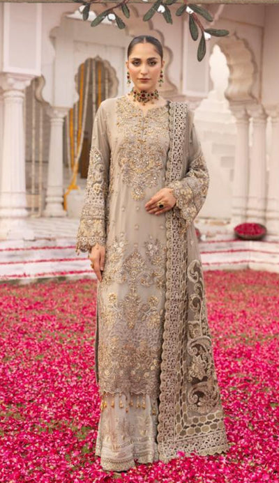 SIMRANS IMROZIA PREMIUM CHIFFON COLLECTION 3 PIECE EMBROIDERED READYMADE SUIT-304 - S&S