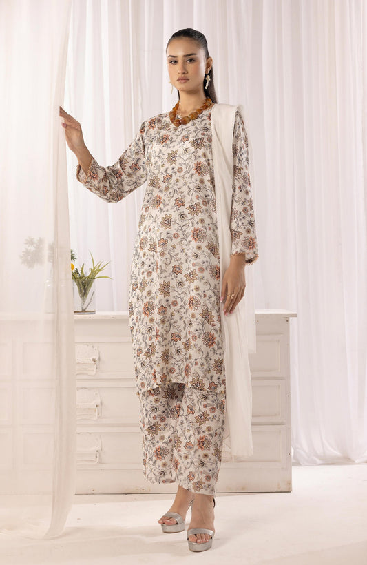 SIMRANS NAKHRA FLORAL ARABIC LAWN SUIT WITH CHIFFON DUPATTA READYMADE 05 - S&S