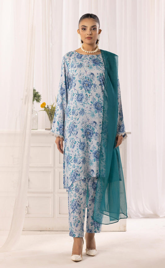 SIMRANS NAKHRA FLORAL ARABIC LAWN SUIT WITH CHIFFON DUPATTA READYMADE 02 - S&S