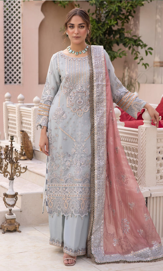 SIMRANS IMROZIA CHIFFON PREMIUM INSPIRED EMBROIDERED 3 PIECE ICELANDIC WEDDING OUTFIT 03 - S&S