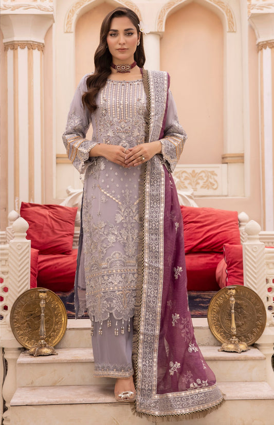 SIMRANS IMROZIA CHIFFON PREMIUM INSPIRED EMBROIDERED 3 PIECE ICELANDIC WEDDING OUTFIT - S&S