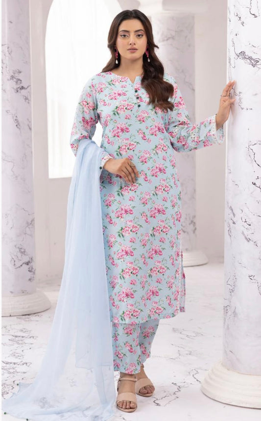 SIMRANS NAKHRA CHIKENKARI PRINTED 3PC READYMADE 786