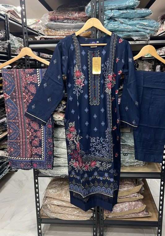 NAKHRA COLLECTIONS INSPIRED | EMBROIDERED 3PC DHANAKREADYMADE | MBD786
