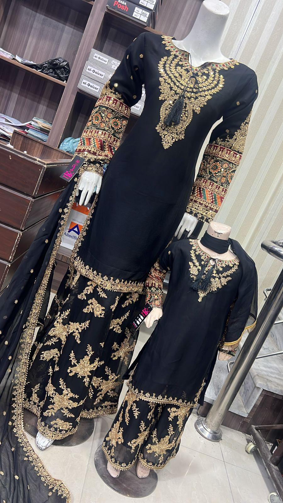 Shazaib Embroidered Chiffon 3-Piece – Mummy & Me Ledies Outfit
