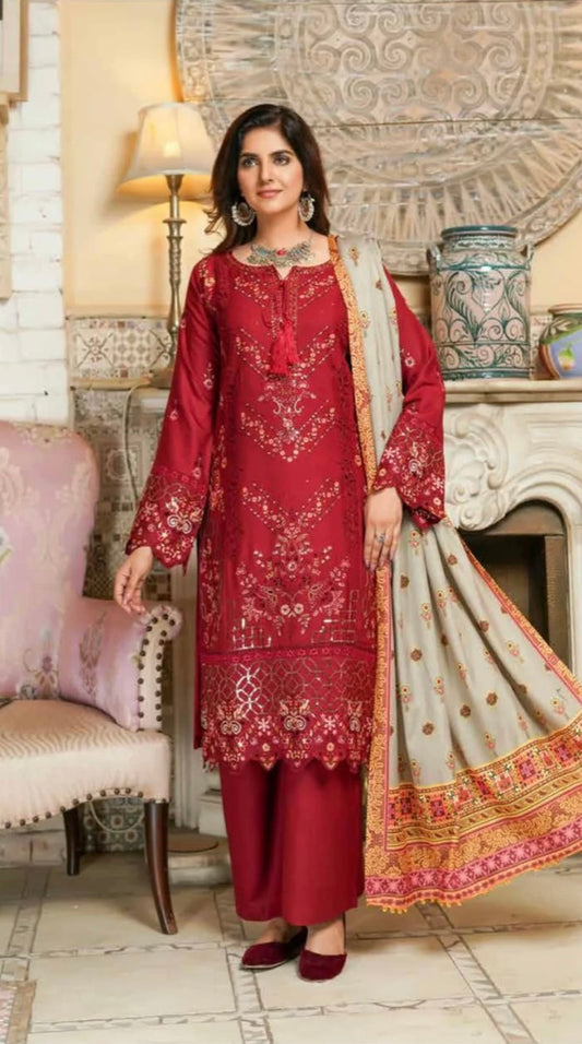 MUNIRA | EMBROIDERED DHANAK WOOL SHAWL READYMADE | MGL069