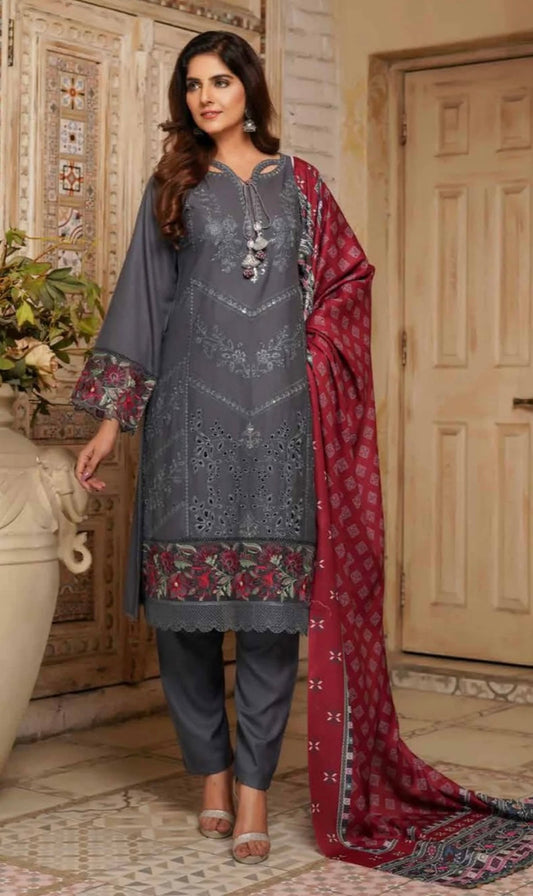 MUNIRA | EMBROIDERED DHANAK WOOL SHAWL READYMADE | MA13