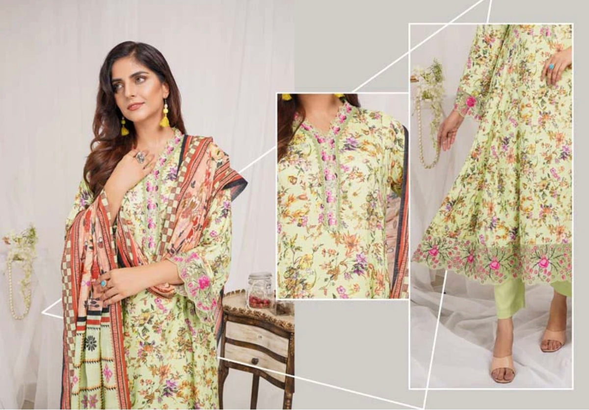 MUNIRA DIGITAL PRINT LINEN READYMADE OUTFIT WITH BAROSIA DUPATTA MSL22