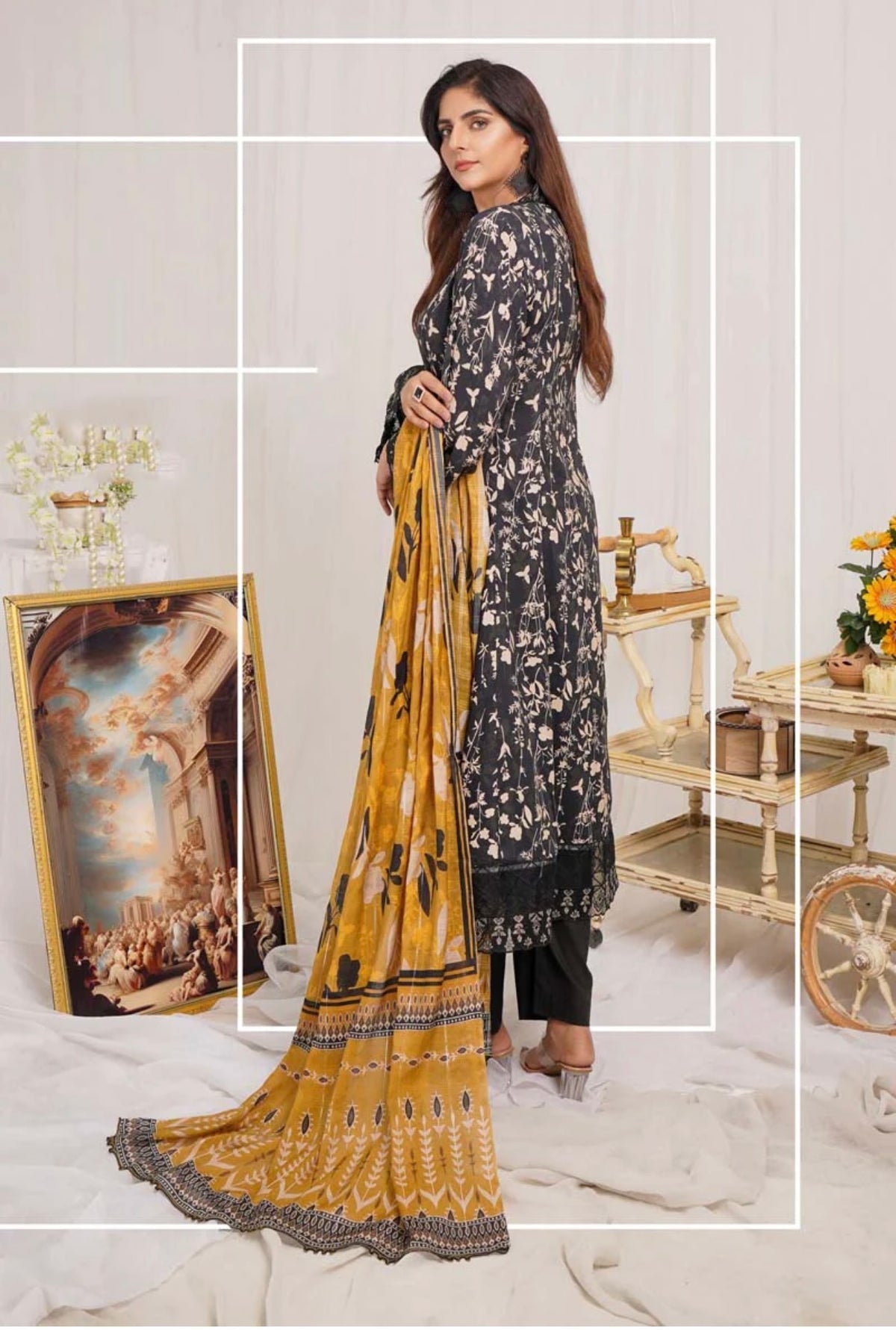 Munira Digital Print Linen readymade Outfit with Barosia Dupatta MSp13