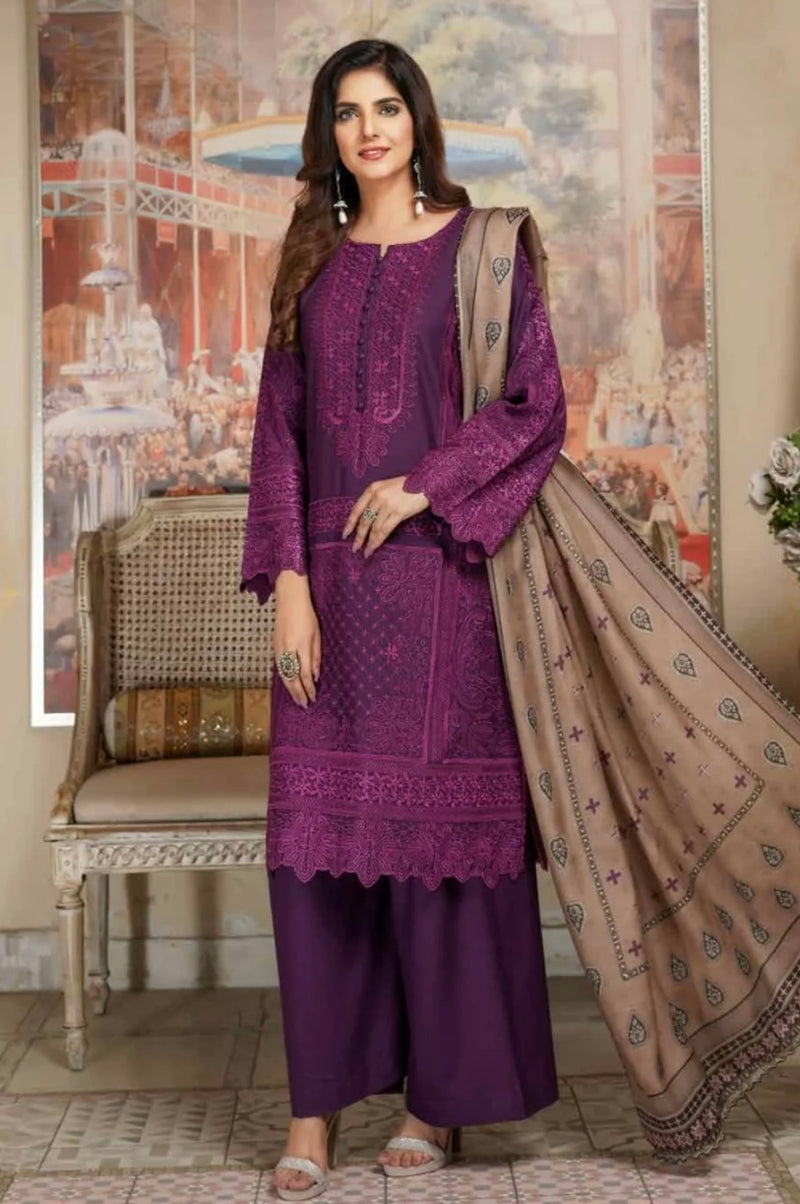 MUNIRA | EMBROIDERED DHANAK WOOL SHAWL READYMADE | MD13