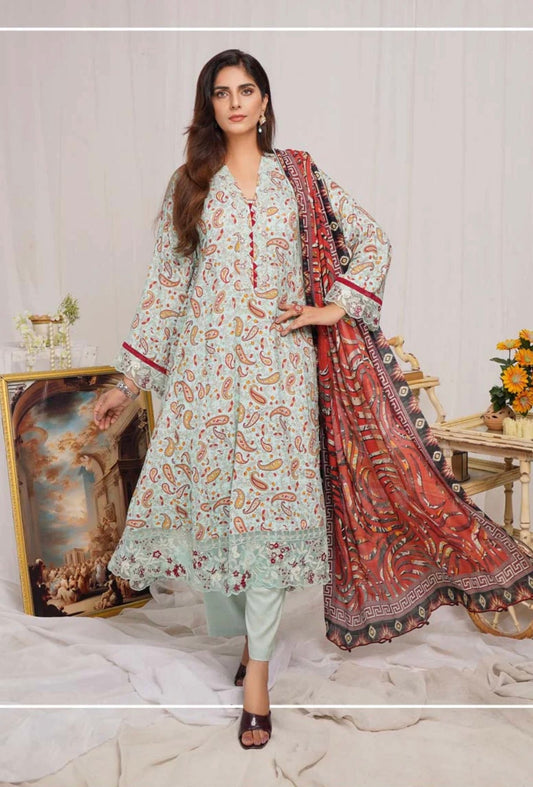 MUNIRA DIGITAL PRINT LINEN READY MADE OUTFIT WITH BAROSIA DUPATTA LLB13