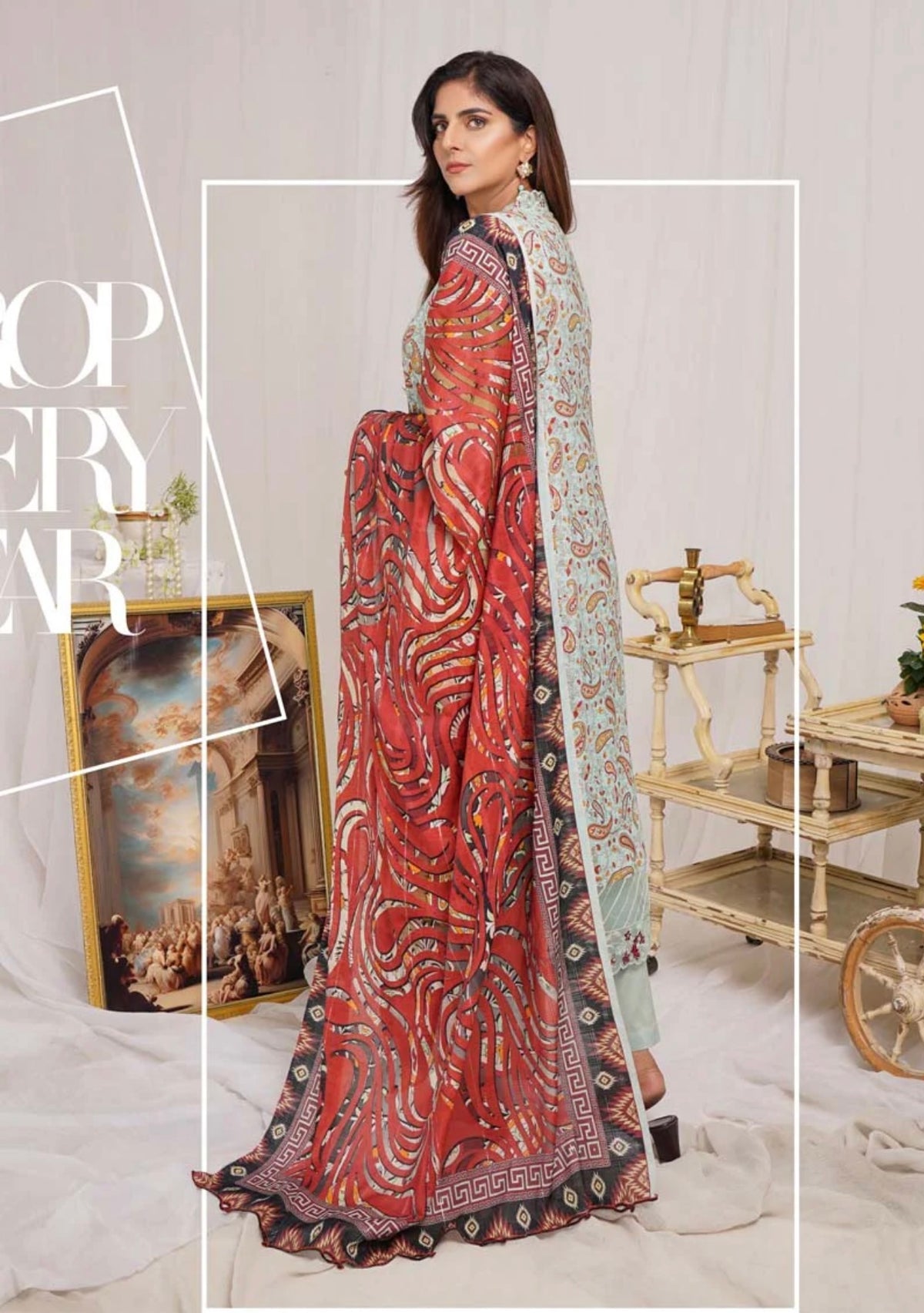 MUNIRA DIGITAL PRINT LINEN READY MADE OUTFIT WITH BAROSIA DUPATTA LLB13