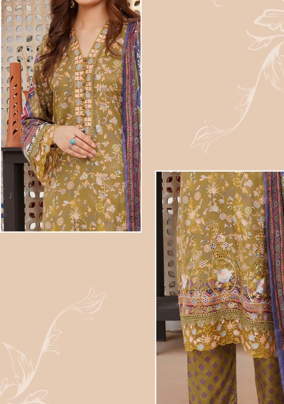 MUNIRA | EMBROIDERED DHANAK READYMADE | M2211