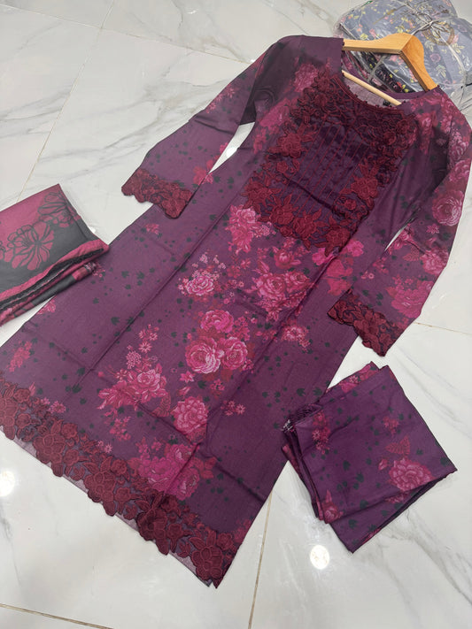 NAKHRA COLLECTIONS EMBROIDERED DHANAK 3PC READYMADE | NDR201