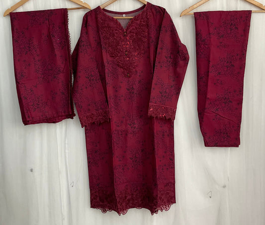 NAKHRA EMBROIDERED DHANAK 3PC READYMADE | NAKHRA01