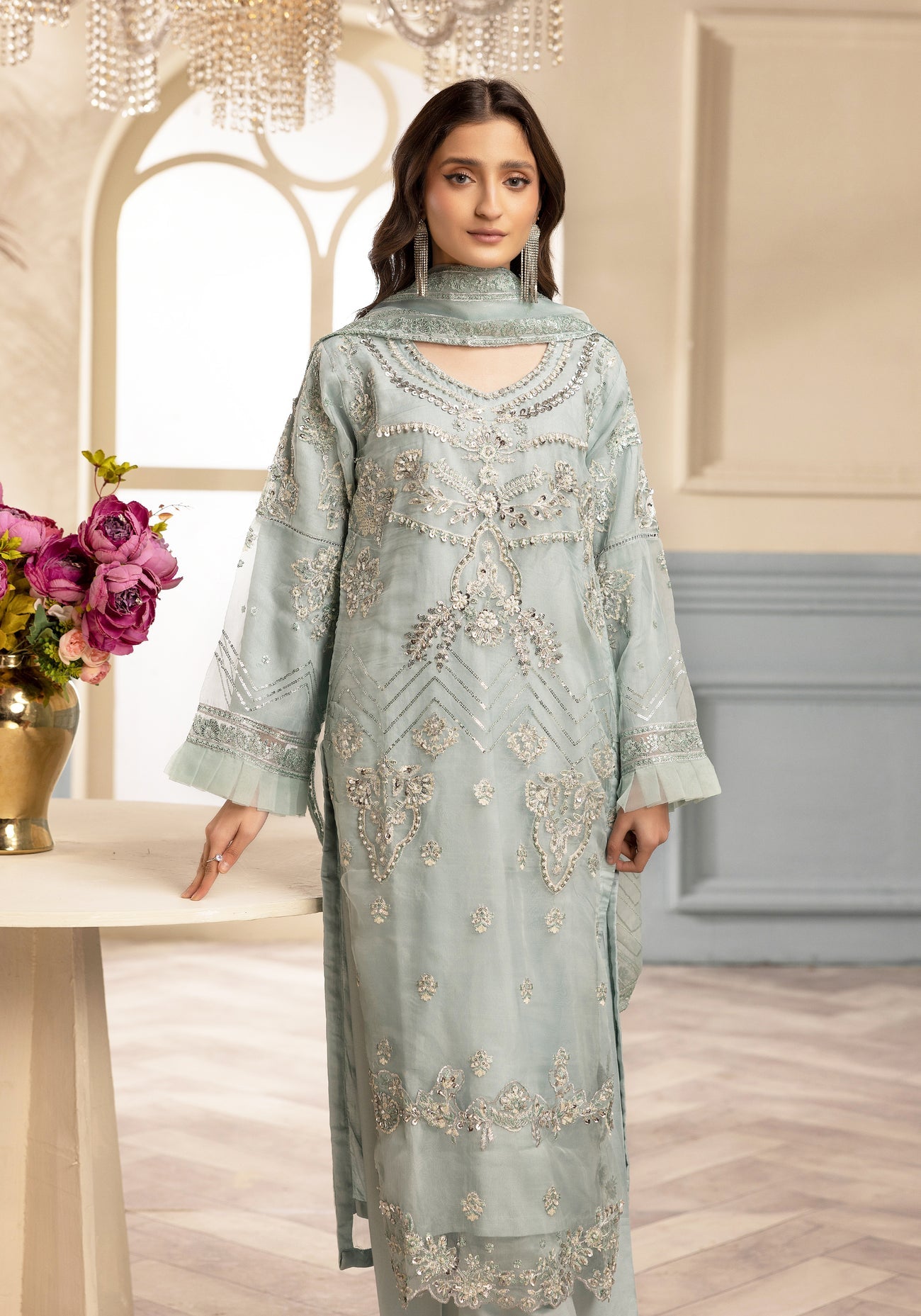 ZARA SHAH ORGANZA EMBROIDERED 3PC READYMADE ZS034