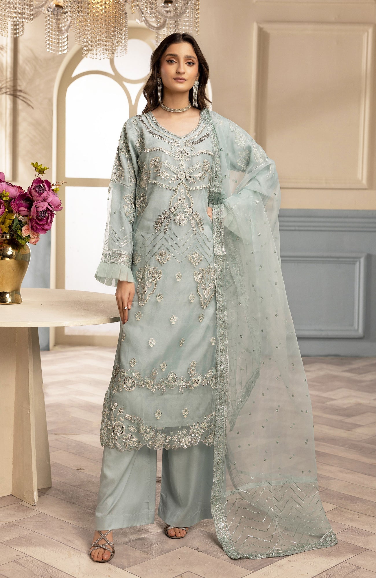ZARA SHAH ORGANZA EMBROIDERED 3PC READYMADE ZS034