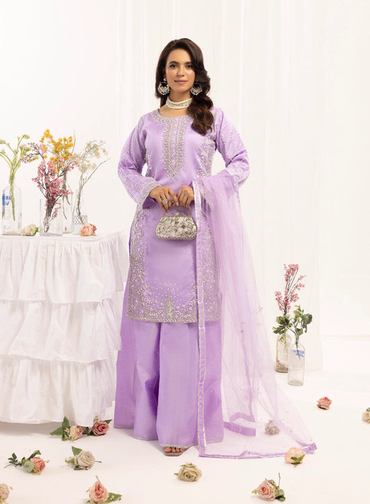 Mehak  Ladies Raw Silk 3 Piece Sharara Wedding Outfit Lilac 131302