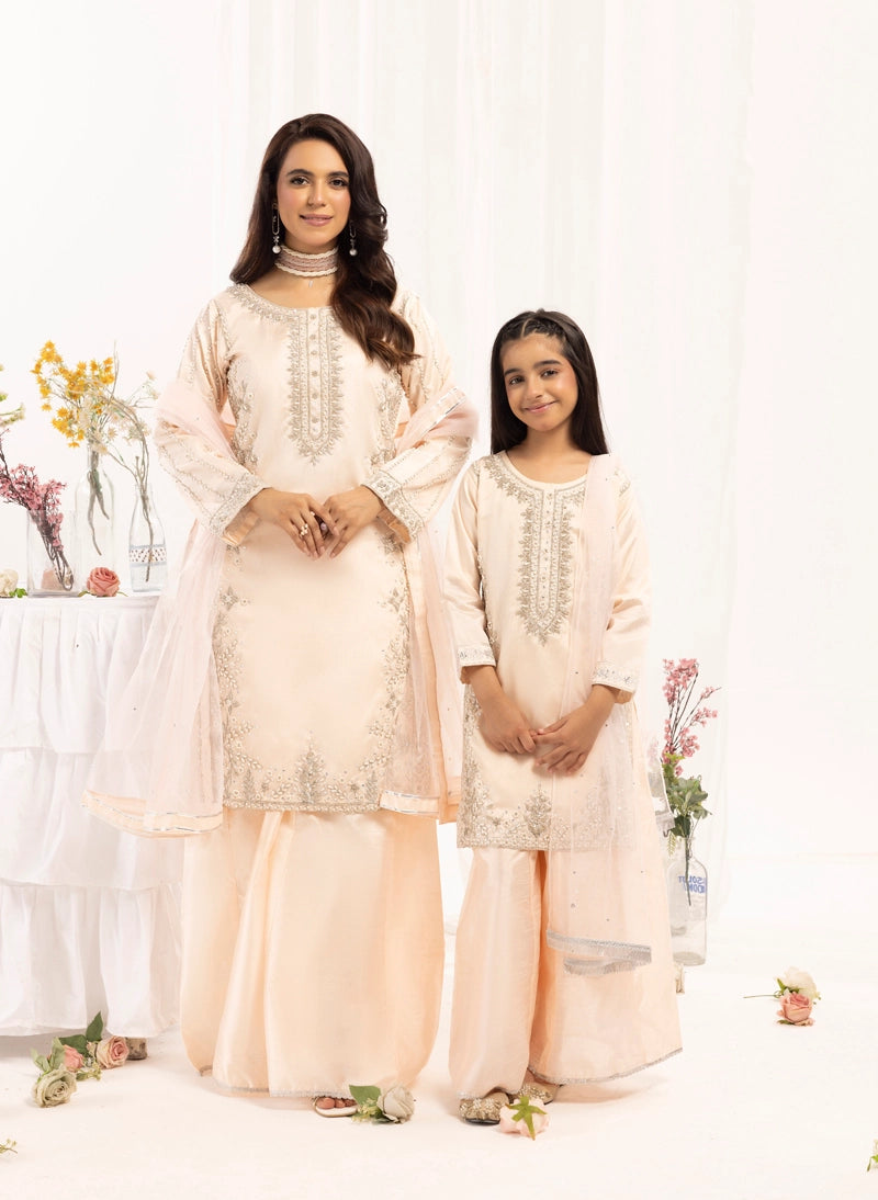 Mehak Ladies Raw Silk 3 Piece Sharara Wedding Outfit Peach 131301