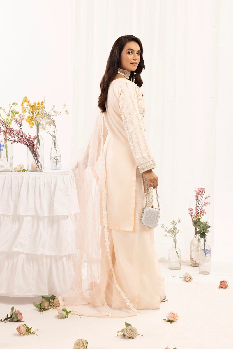 Mehak Ladies Raw Silk 3 Piece Sharara Wedding Outfit Peach 131301