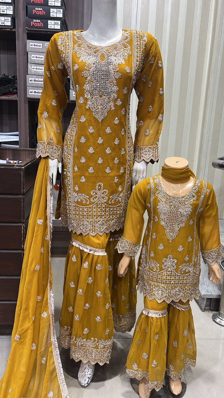 Shazaib Embroidered Chiffon 3-Piece – Mummy & Me Ledies yellow OutfitSHZ01