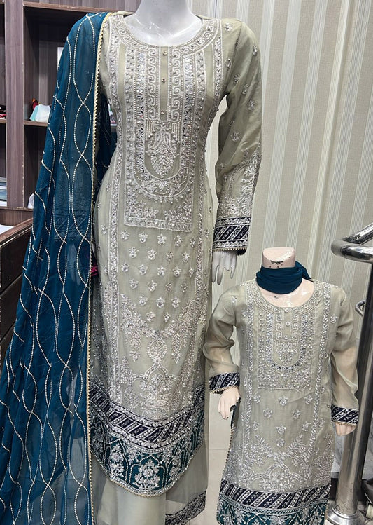 Shazaib Embroidered Chiffon 3-Piece – Mummy & Me Ledies yellow OutfitSHZ03