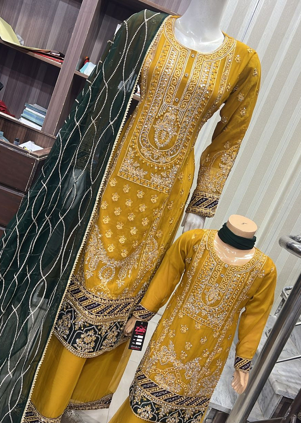 Shazaib Embroidered Chiffon 3-Piece – Mummy & Me Ledies yellow OutfitSHZ02