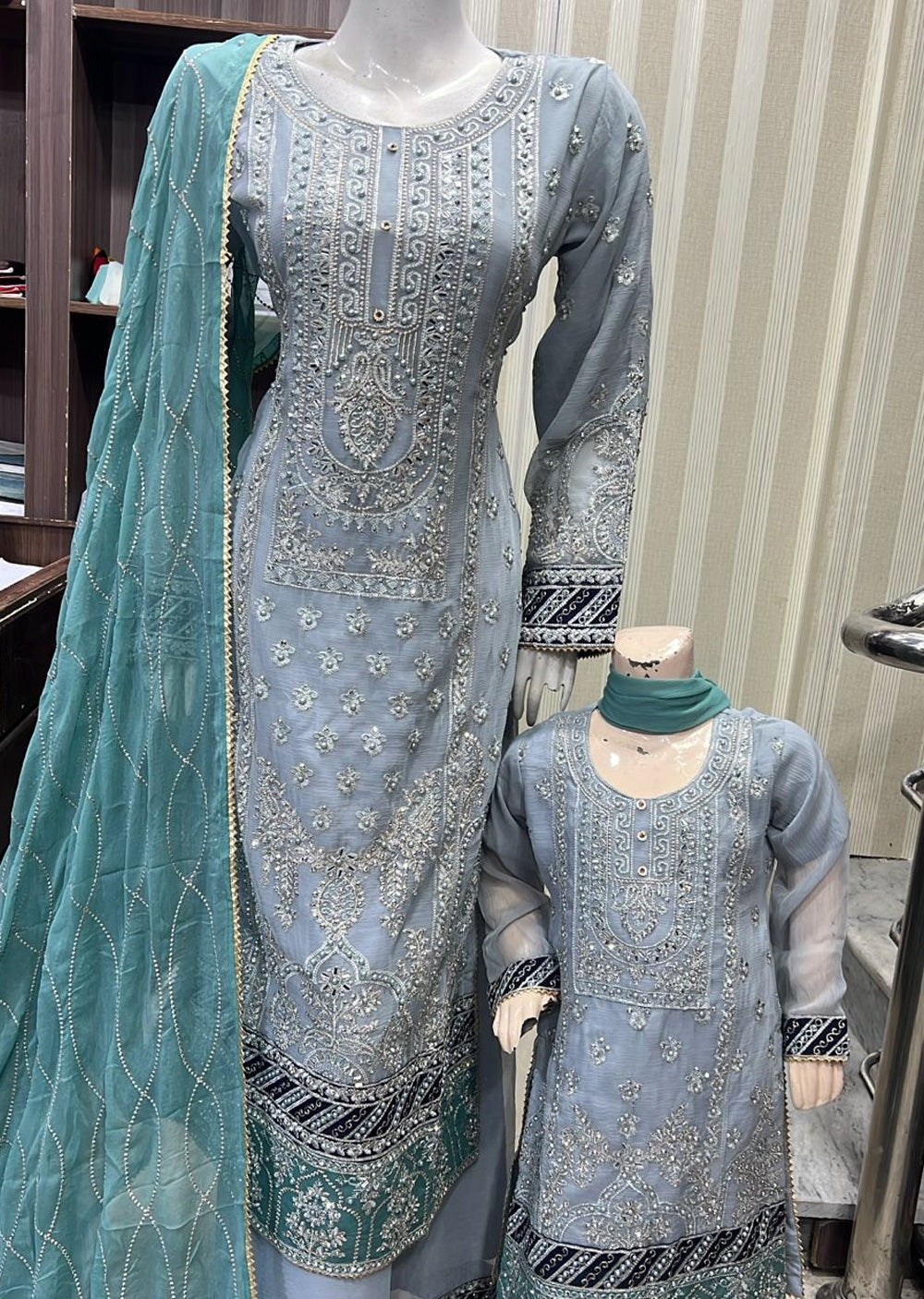 Shazaib Embroidered Chiffon 3-Piece – Mummy & Me Ledies yellow OutfitSHZ04