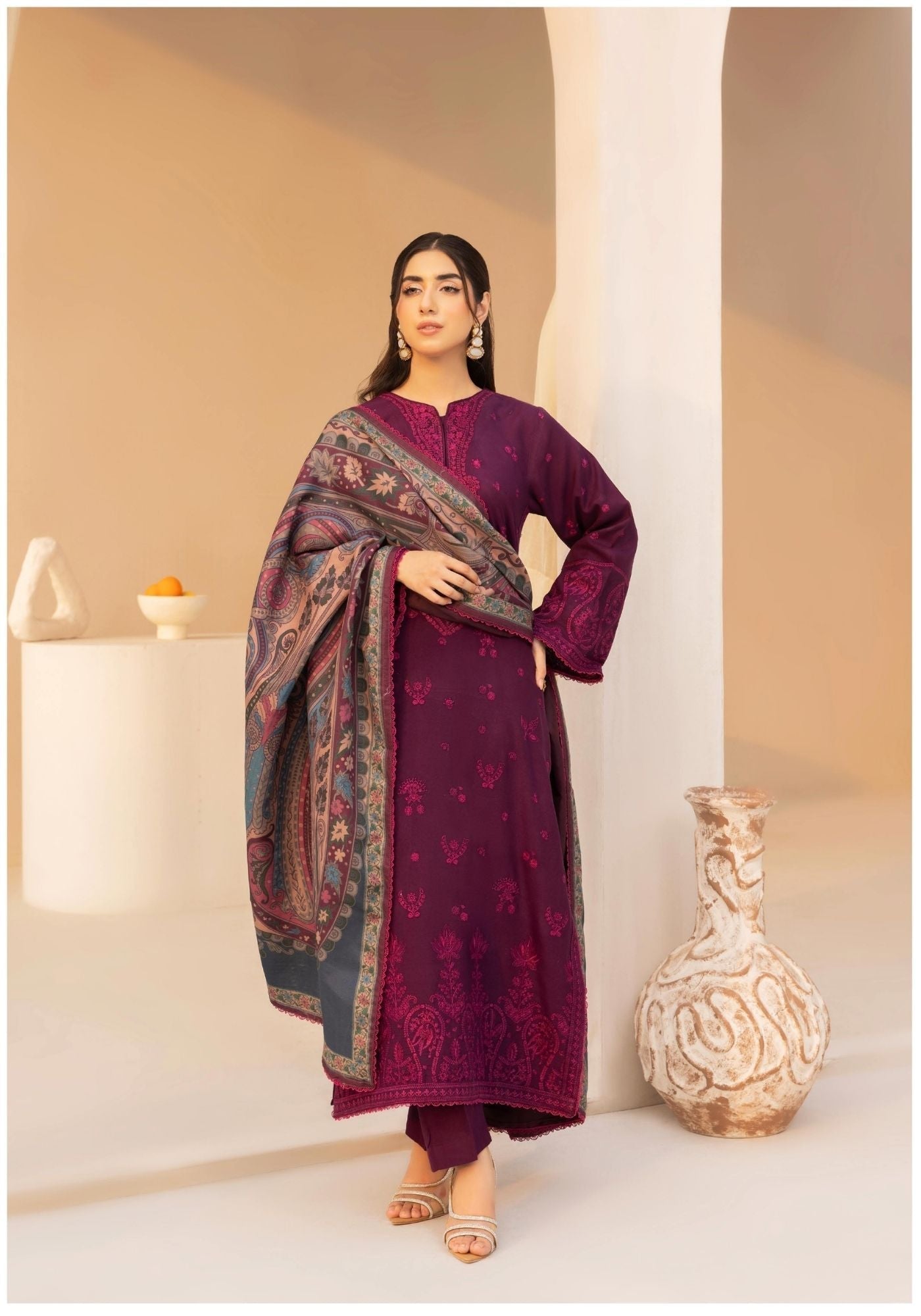 EMBER DHANAK EMBROIDERED 3PC READYMADE Mehak. 202501