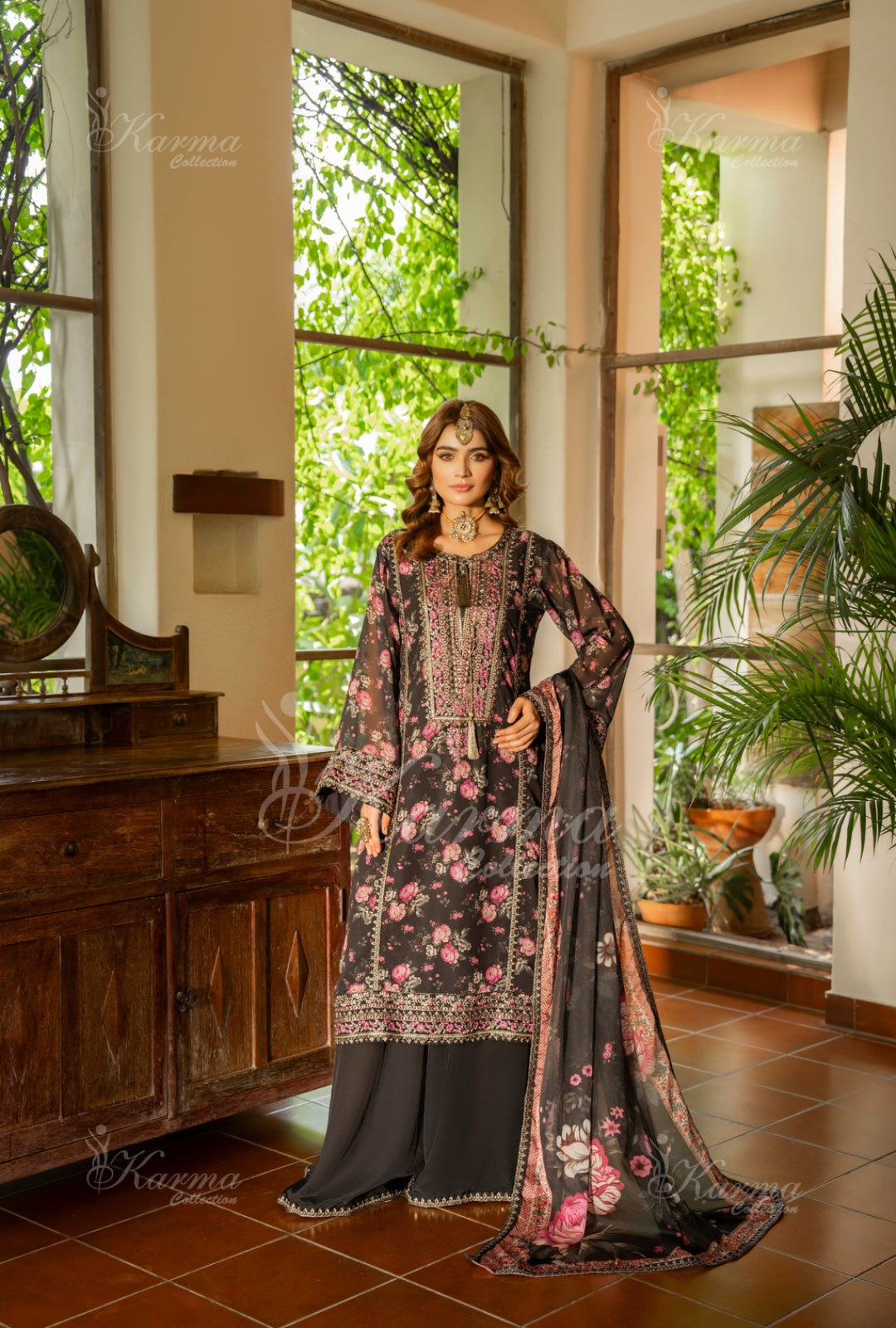 Karma Embroidered  Shirt with Matte Thread Work KNC05