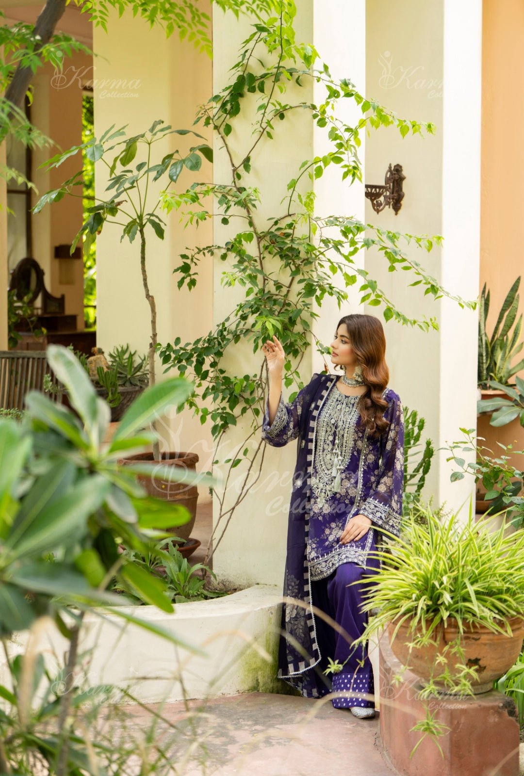 Karma Embroidered Chiffon Shirt with Matte Thread Work KNC12