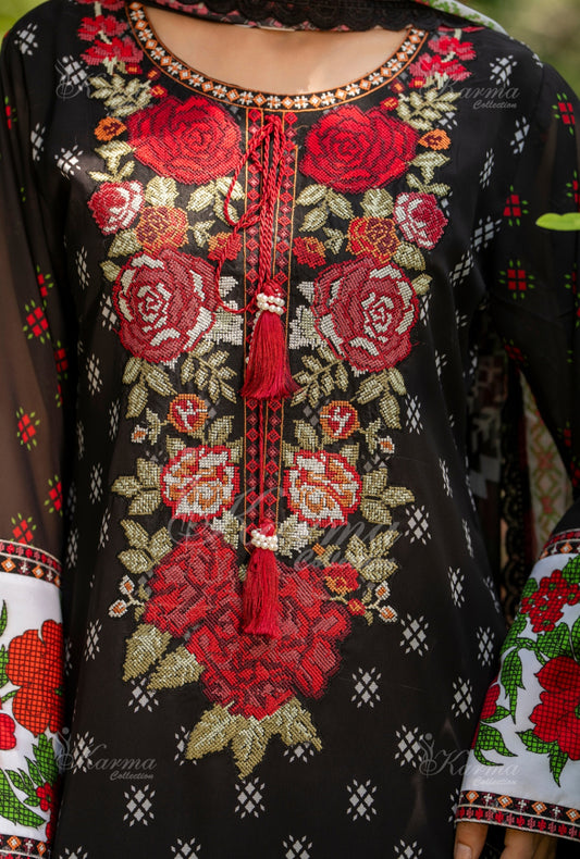 Karma Embroidered  Shirt with Matte Thread Work KNC03