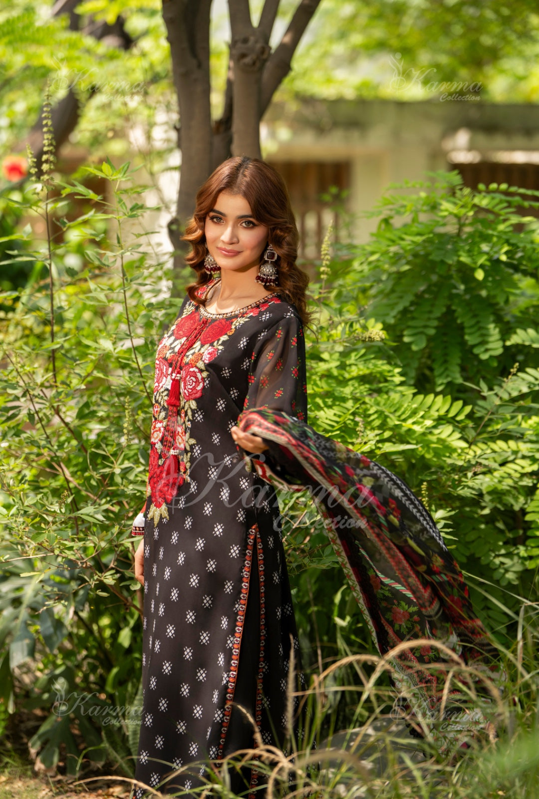 Karma Embroidered  Shirt with Matte Thread Work KNC03