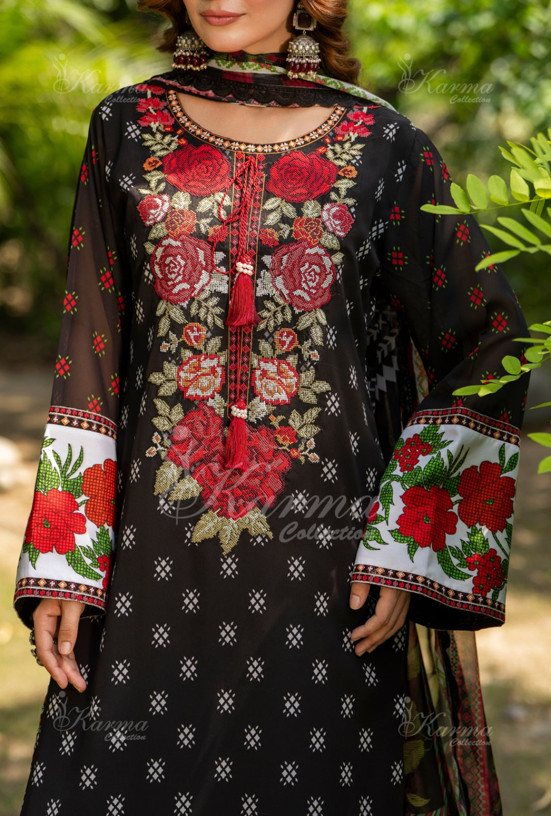 Karma Embroidered  Shirt with Matte Thread Work KNC03