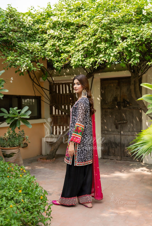 Karma Embroidered  Shirt with Matte Thread Work KNC04