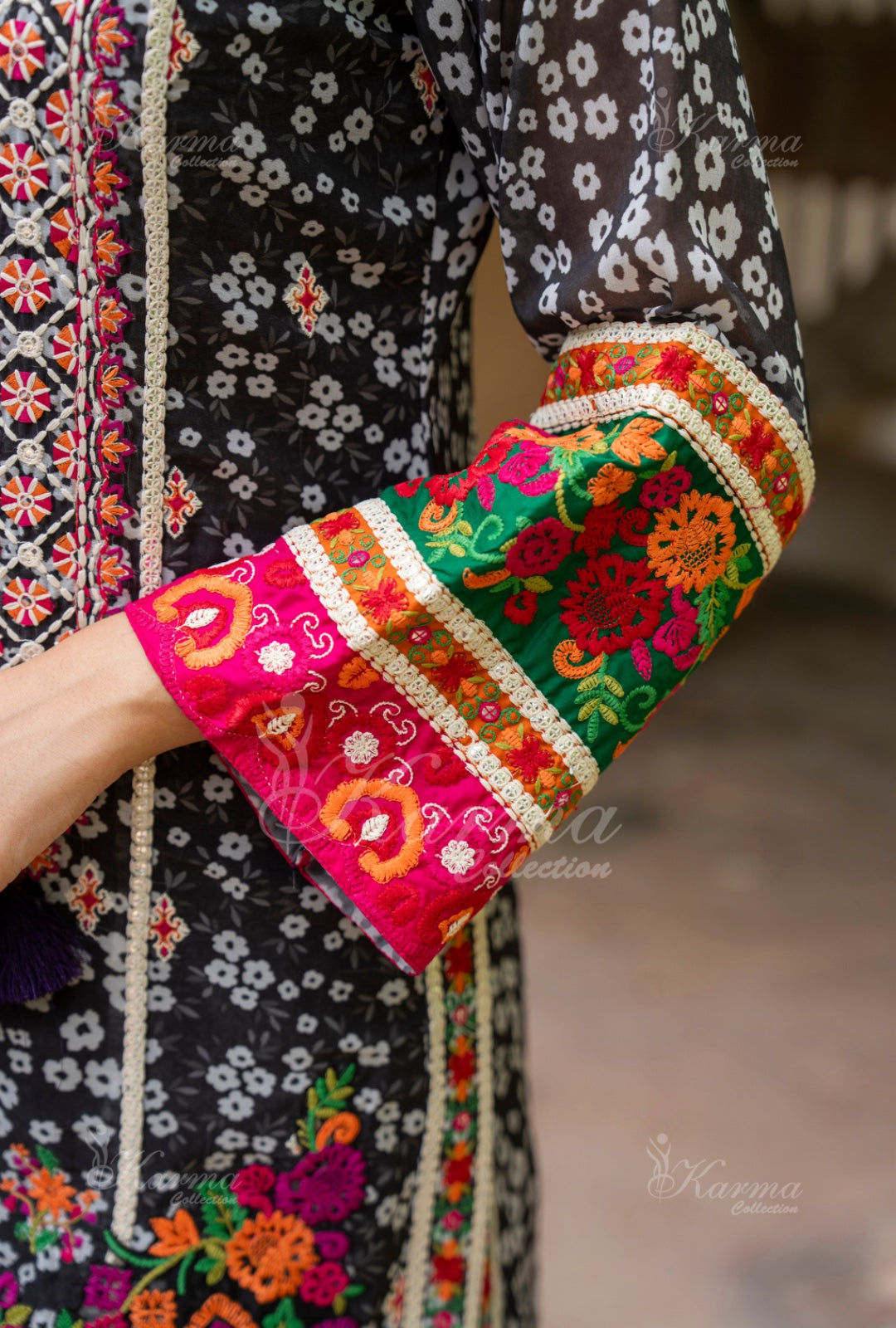 Karma Embroidered  Shirt with Matte Thread Work KNC04