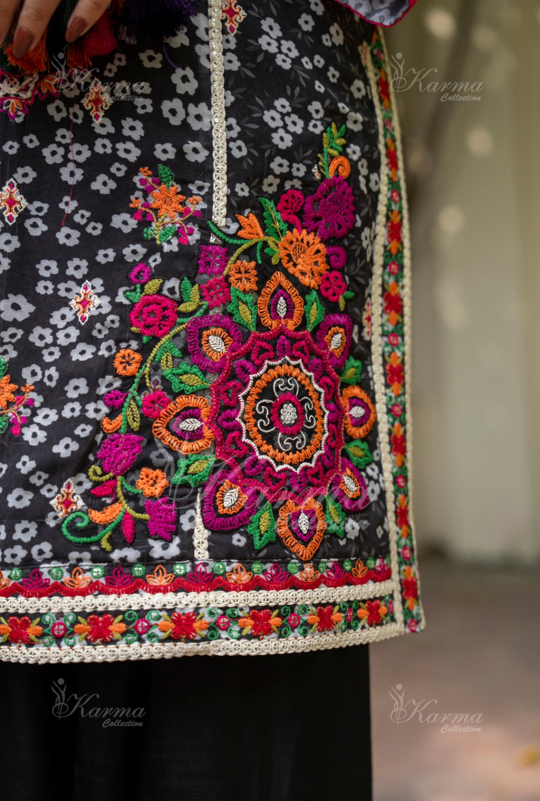 Karma Embroidered  Shirt with Matte Thread Work KNC04