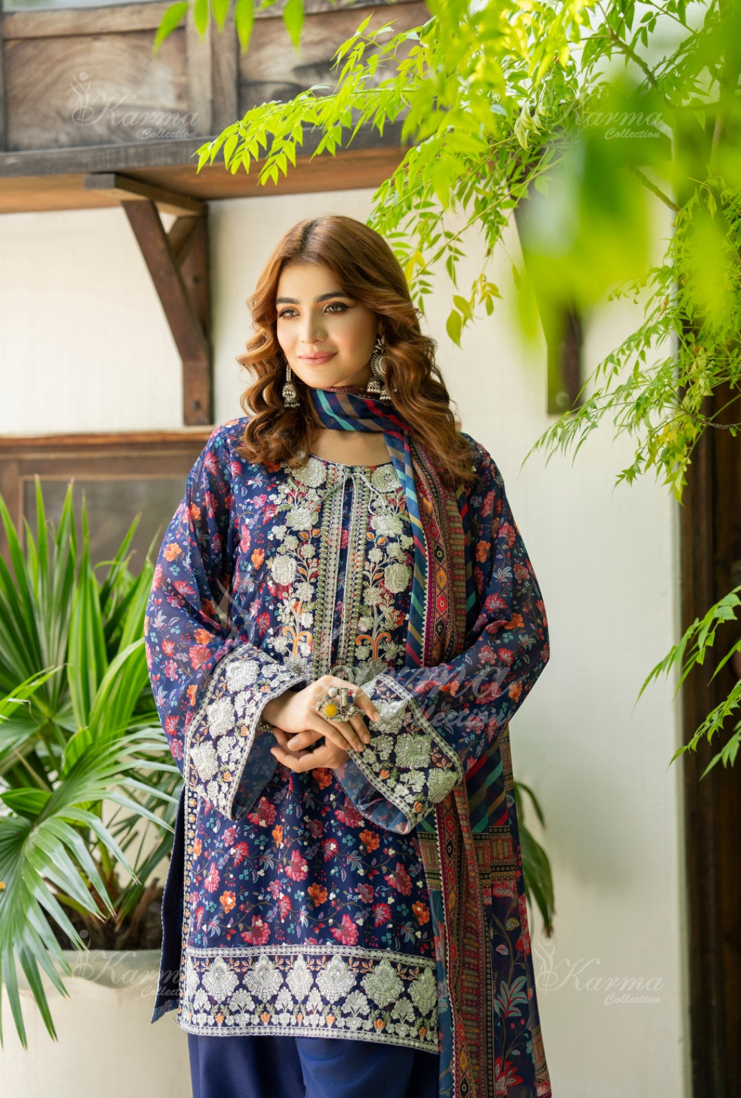 Karma Embroidered  Shirt with Matte Thread Work KNC06