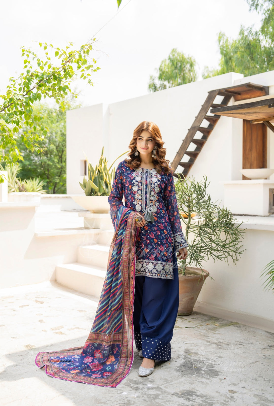 Karma Embroidered  Shirt with Matte Thread Work KNC06