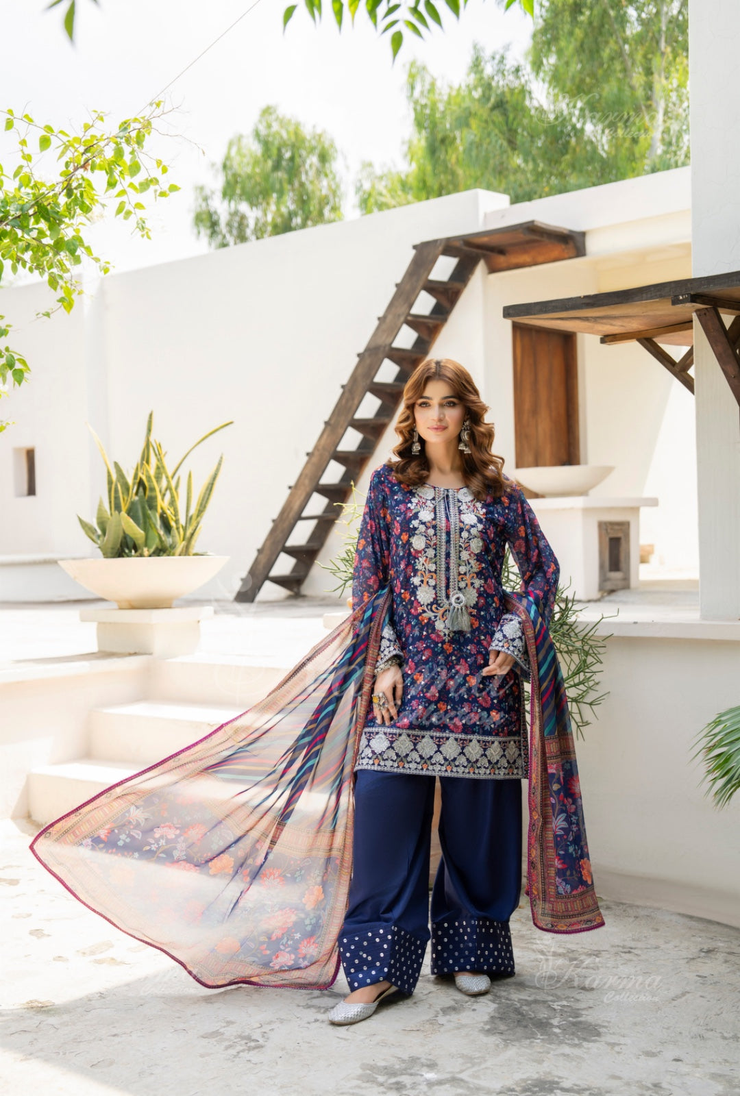 Karma Embroidered  Shirt with Matte Thread Work KNC06