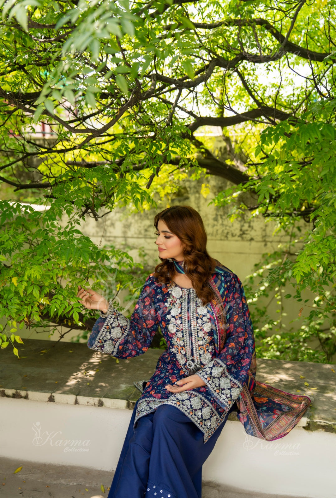 Karma Embroidered  Shirt with Matte Thread Work KNC06