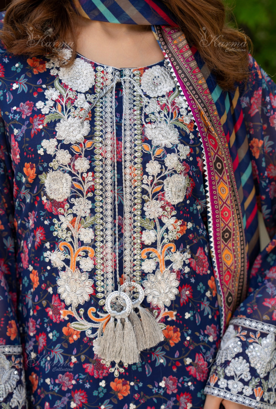 Karma Embroidered  Shirt with Matte Thread Work KNC06