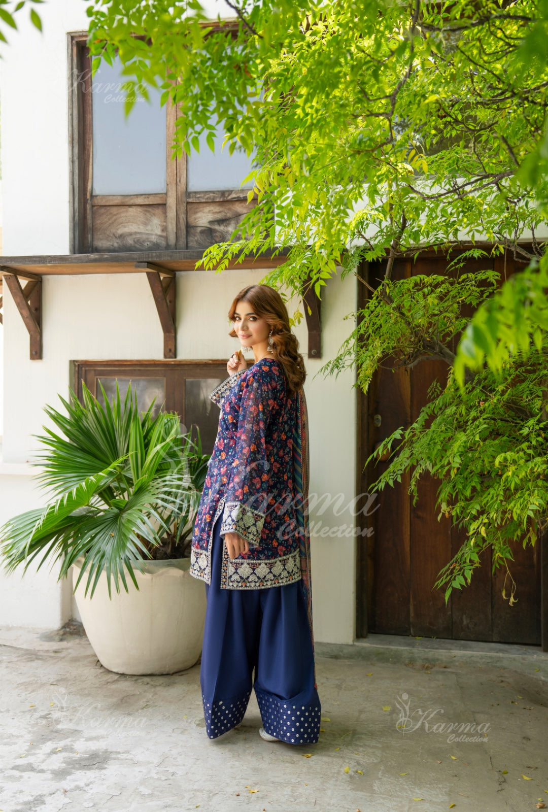 Karma Embroidered  Shirt with Matte Thread Work KNC06