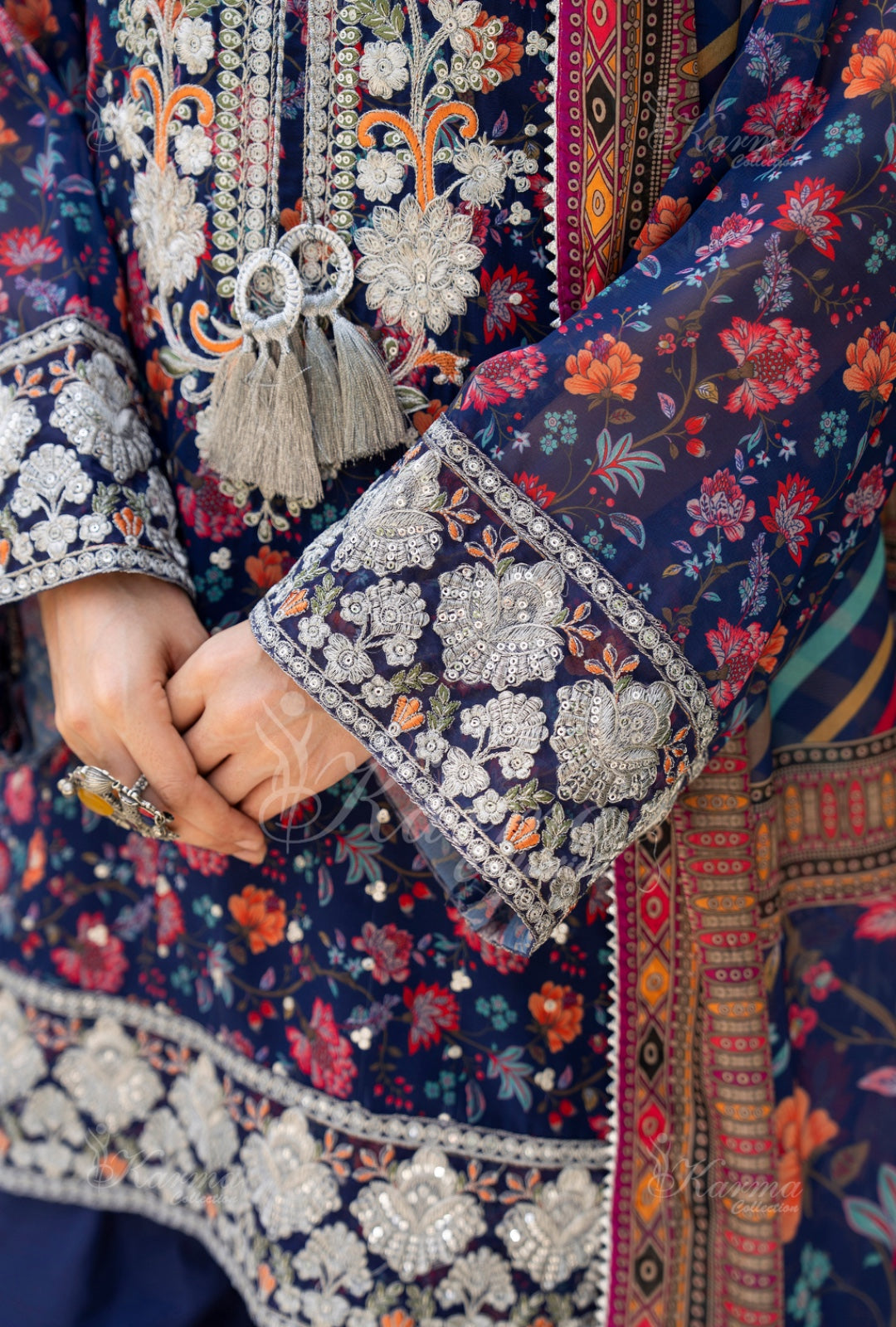 Karma Embroidered  Shirt with Matte Thread Work KNC06