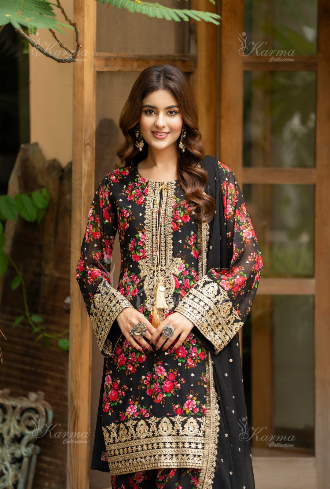 Karma Embroidered  Shirt with Matte Thread Work KNC08