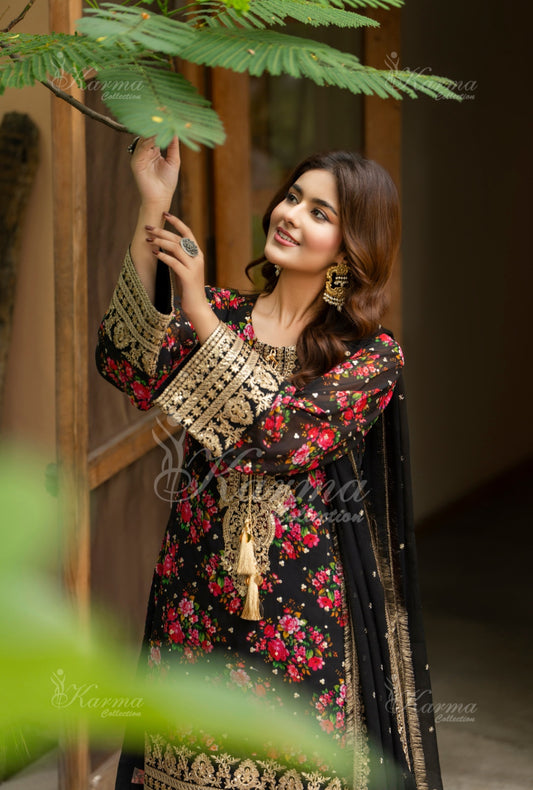 Karma Embroidered  Shirt with Matte Thread Work KNC08