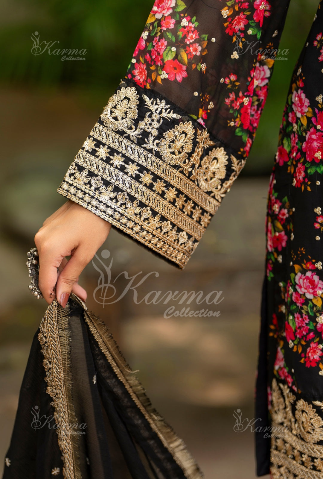 Karma Embroidered  Shirt with Matte Thread Work KNC08