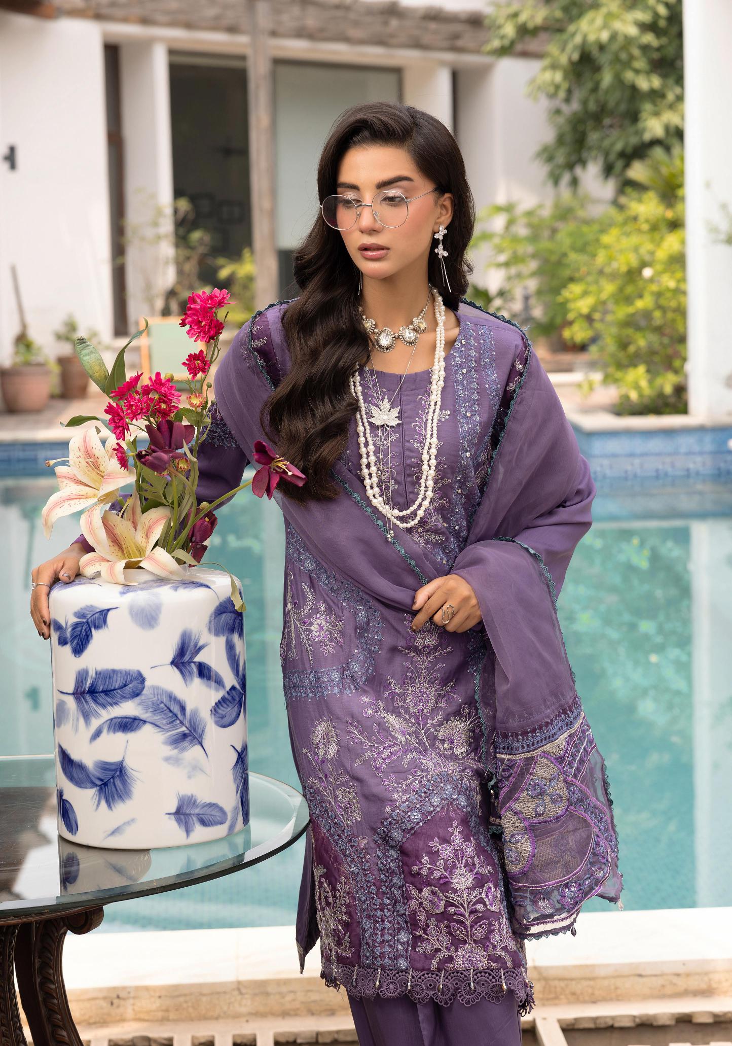 SIMRANS Khaas premium 3 piece mummy & me Ledies purple Eid outfit