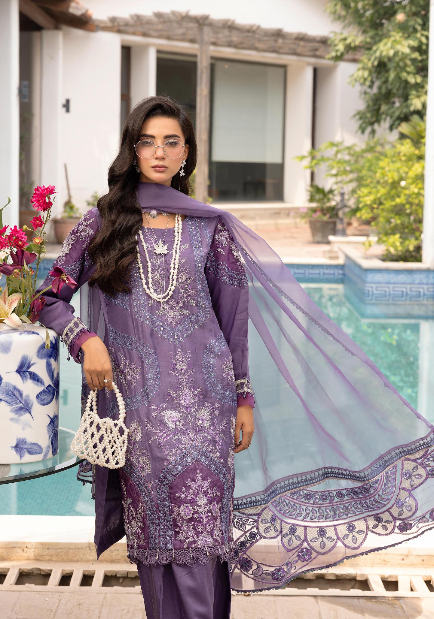SIMRANS Khaas premium 3 piece mummy & me Ledies purple Eid outfit