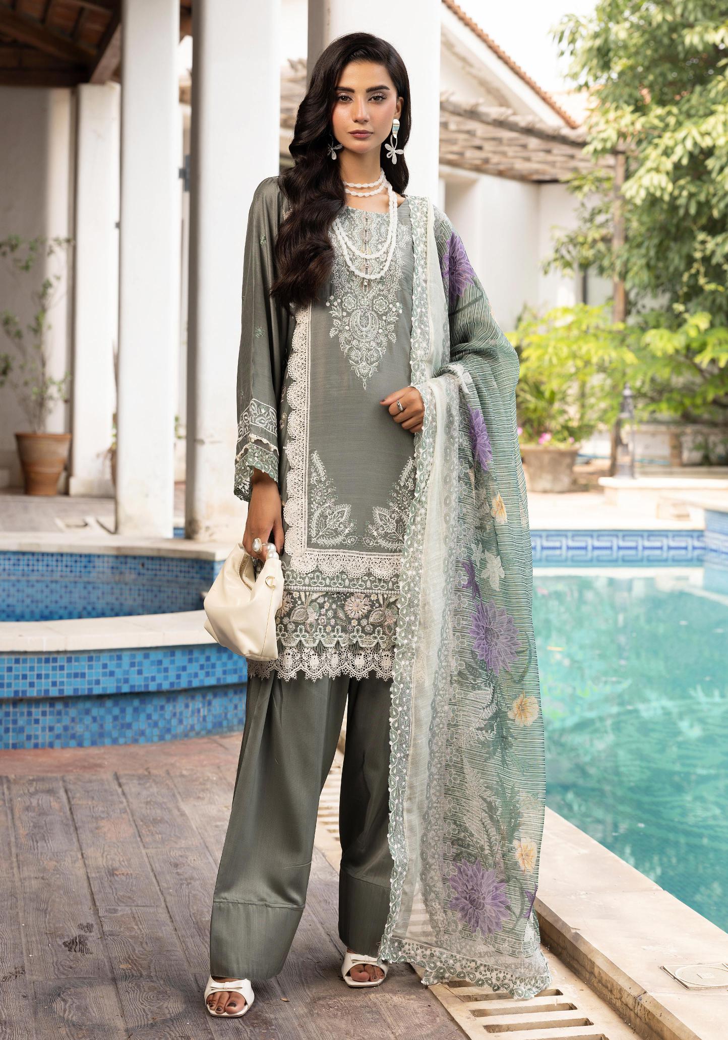 SIMRANS Khaas premium 3 piece mummy & me Ledies Grey Eid outfit.